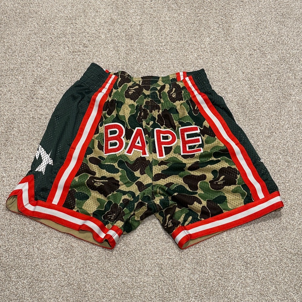 Bape Green Camo Shorts with Brown and Tan Accents